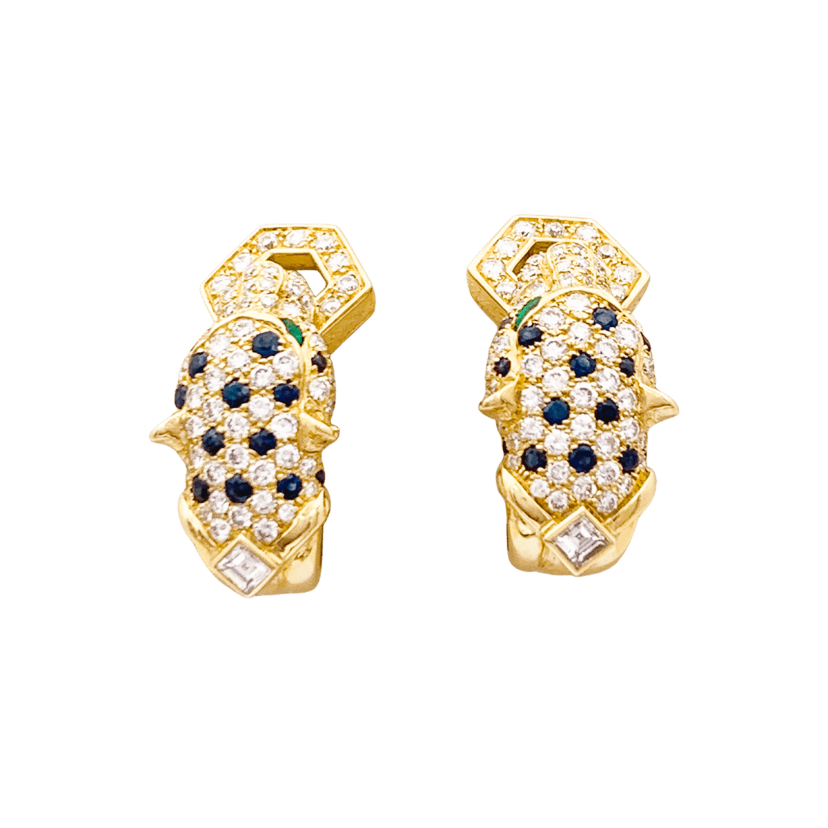 Clips d'oreilles O.J. PERRIN, or jaune, diamants, saphirs et émeraudes. - Maison Eloe