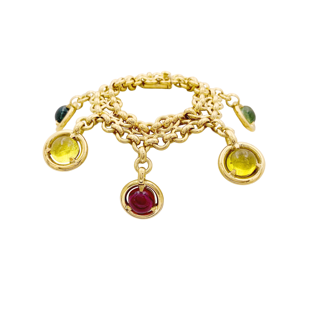 Bracelet or jaune, tourmalines de couleur.