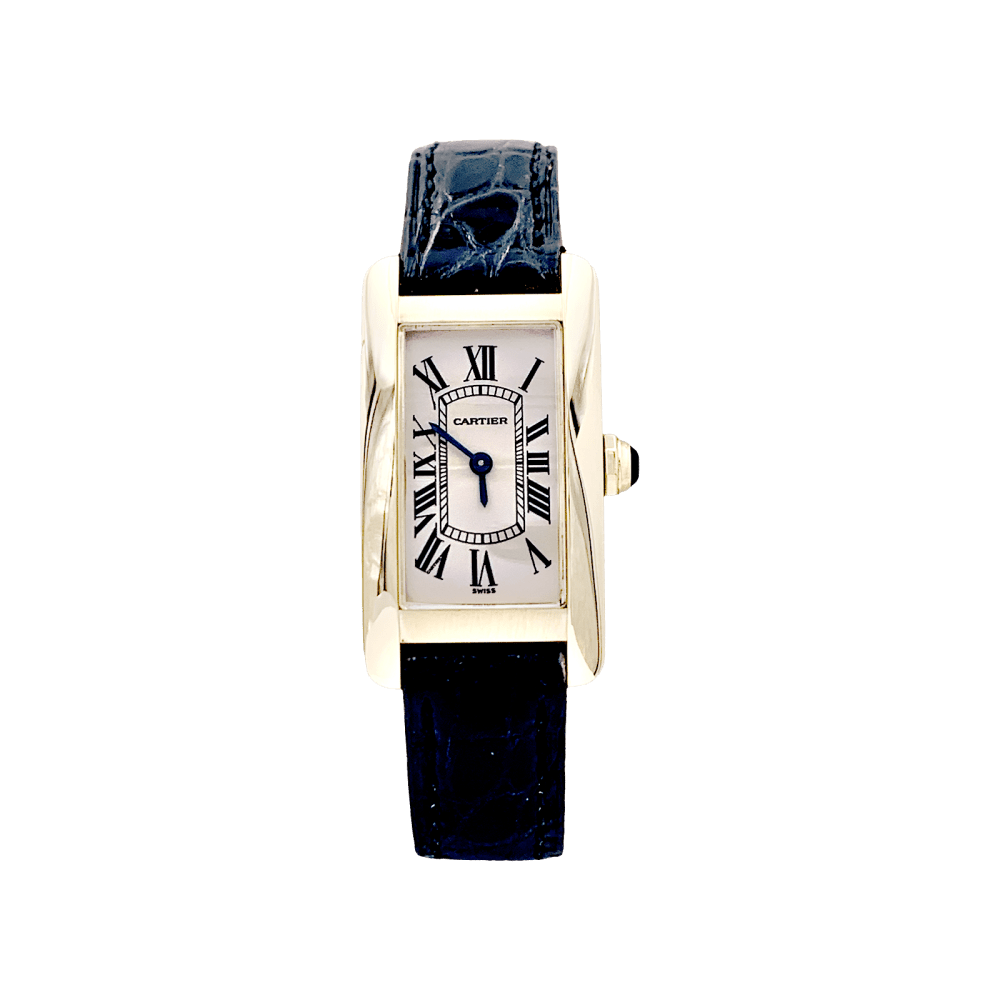 Montre Cartier, « Tank Américaine », or jaune, cuir - Maison Eloe