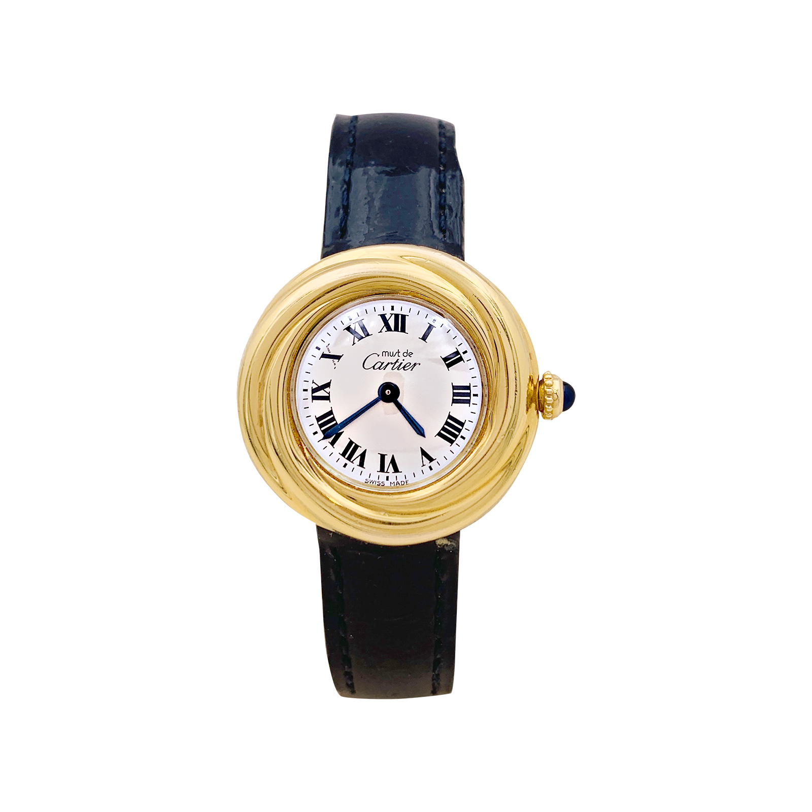 Montre Cartier, "Trinity Must", argent plaqué or, cuir.