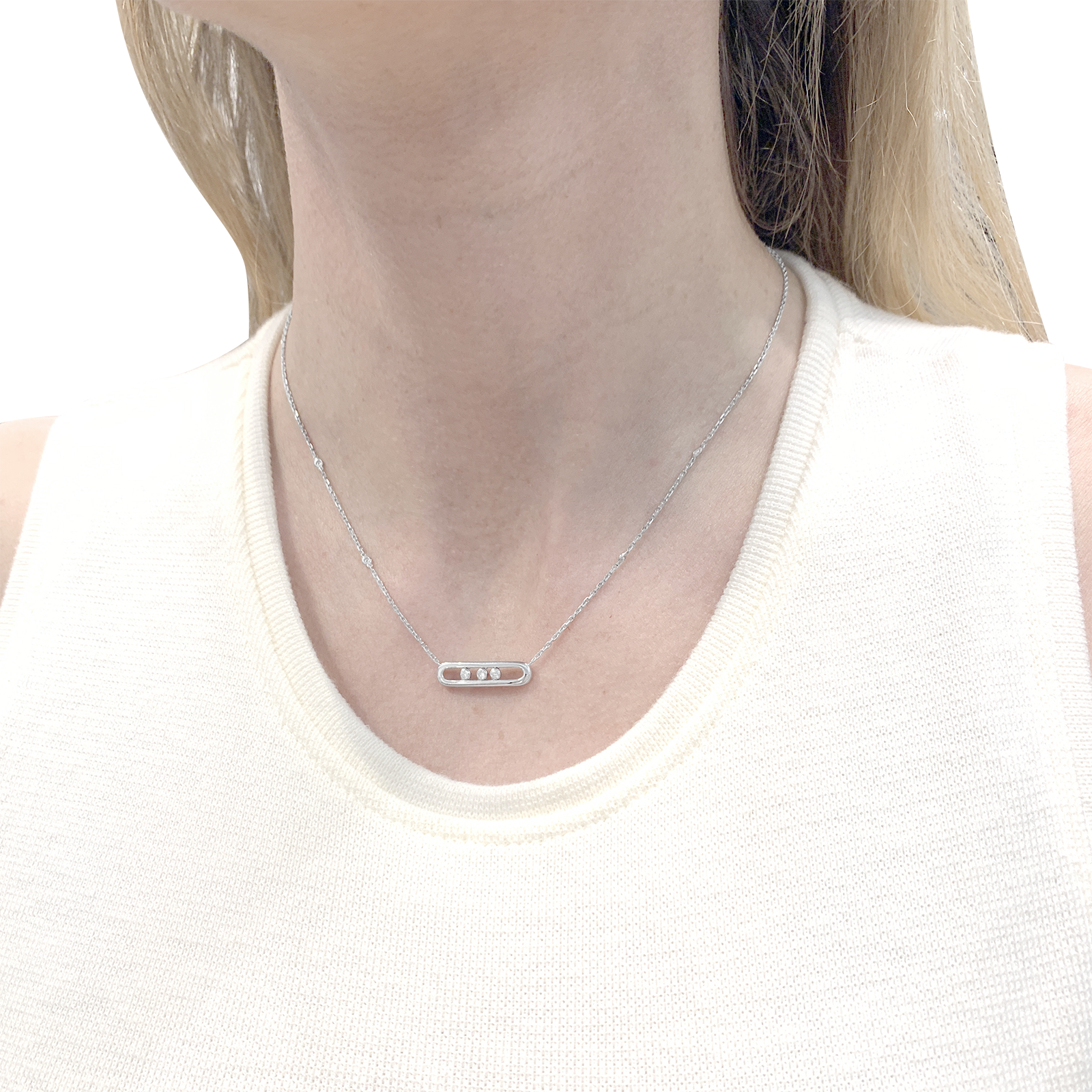 Collier-Sautoir Messika, "Baby Move", or blanc, diamants.