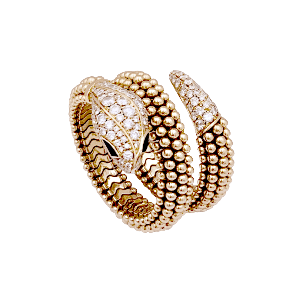 Bague Bulgari, "Serpenti" or rose, diamants et onyx. - Maison Eloe