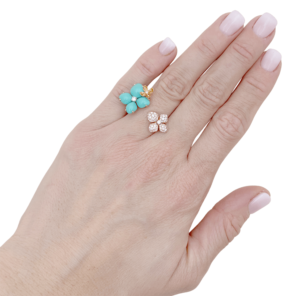 Bague Chaumet, « Hortensia Eden », or rose, diamants et turquoises.