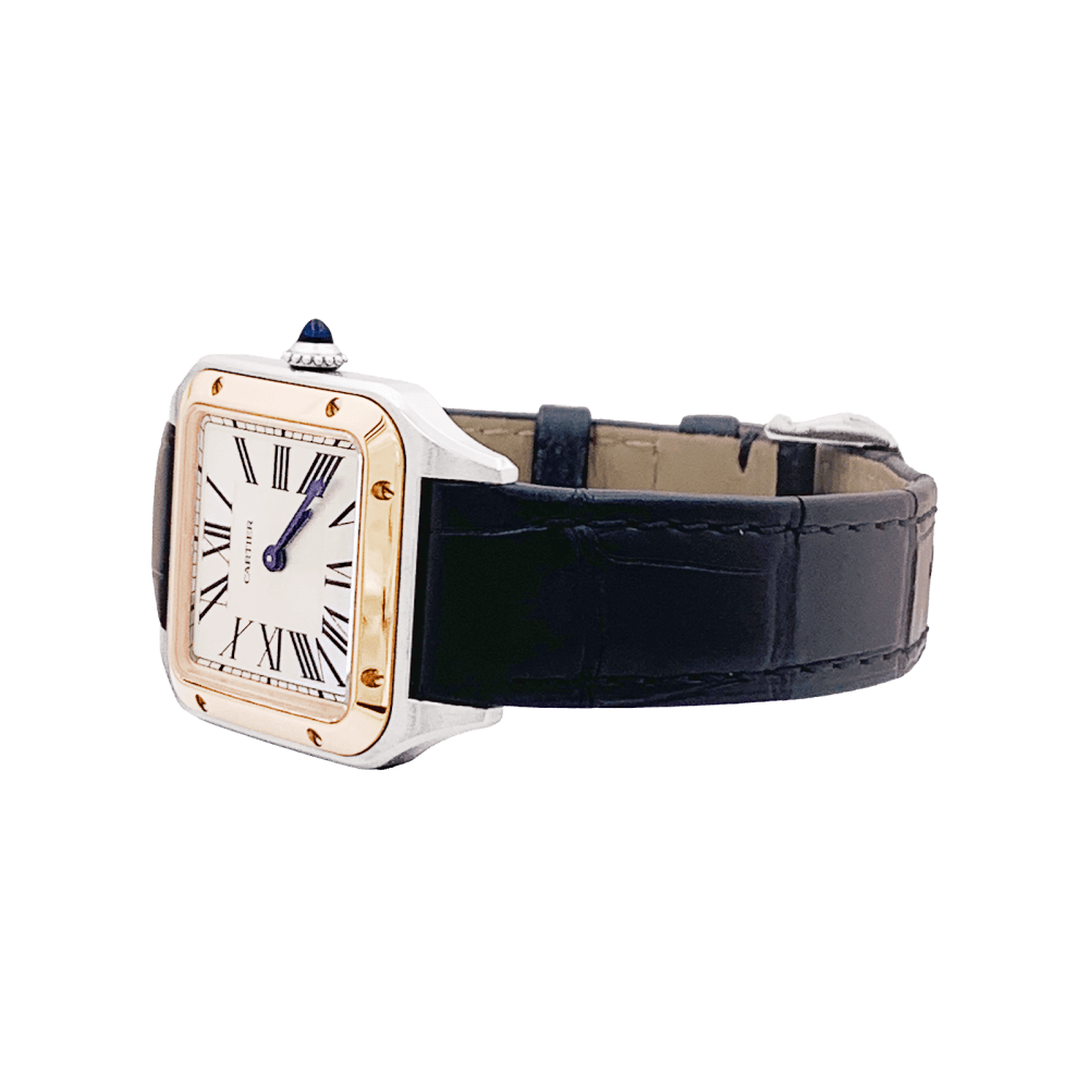 Montre Cartier, "Santos-Dumont", or, acier, cuir.