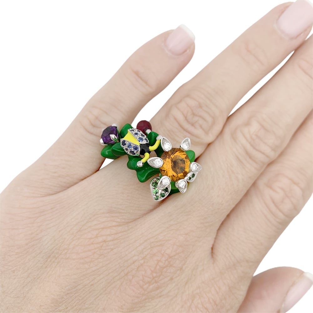 Bague Dior, "Milly Carnivora", laque, diamants, pierres de couleur.