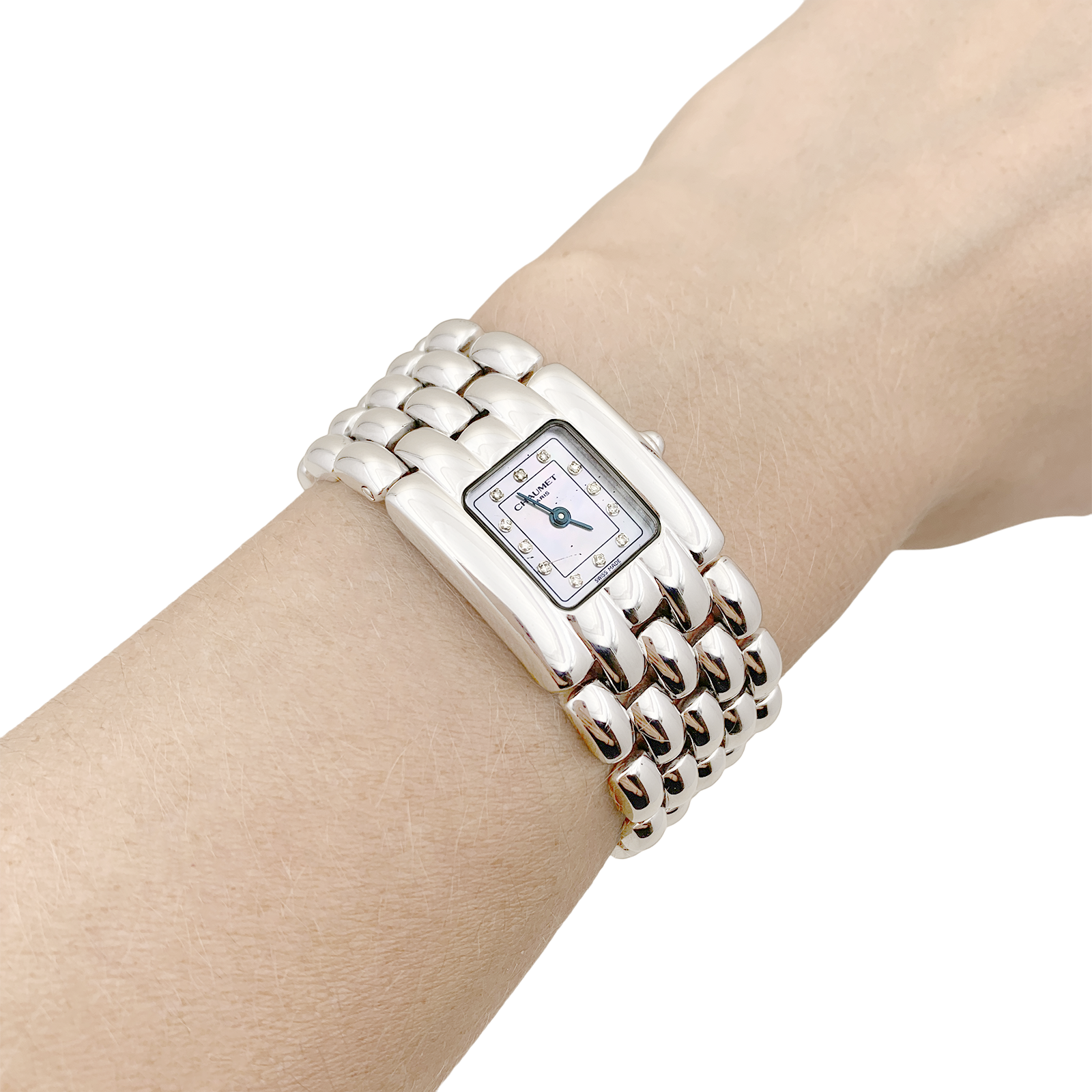 Montre Chaumet modèle "Khésis" en acier, nacre.