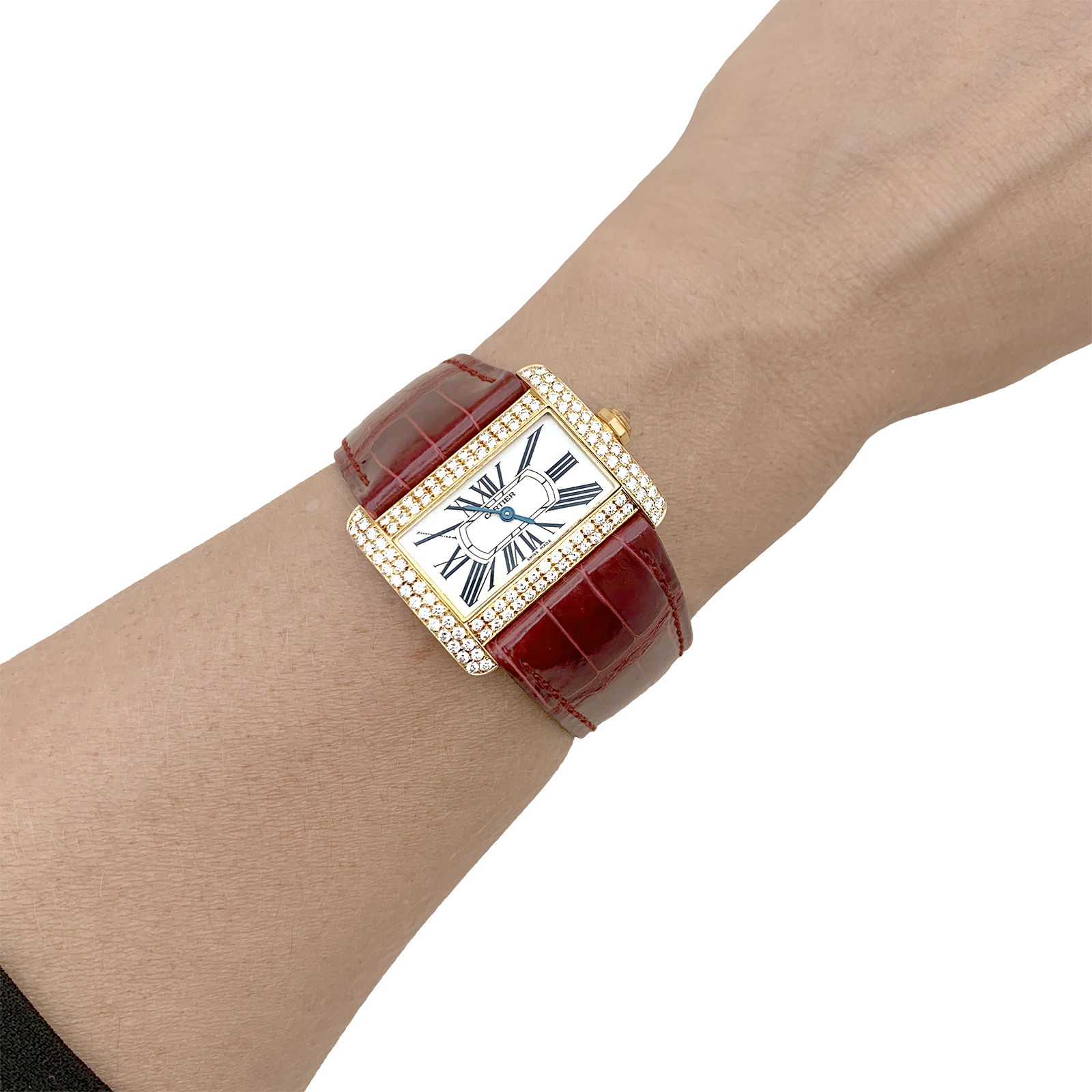 Montre Cartier, "Tank Divan", or jaune et diamants.