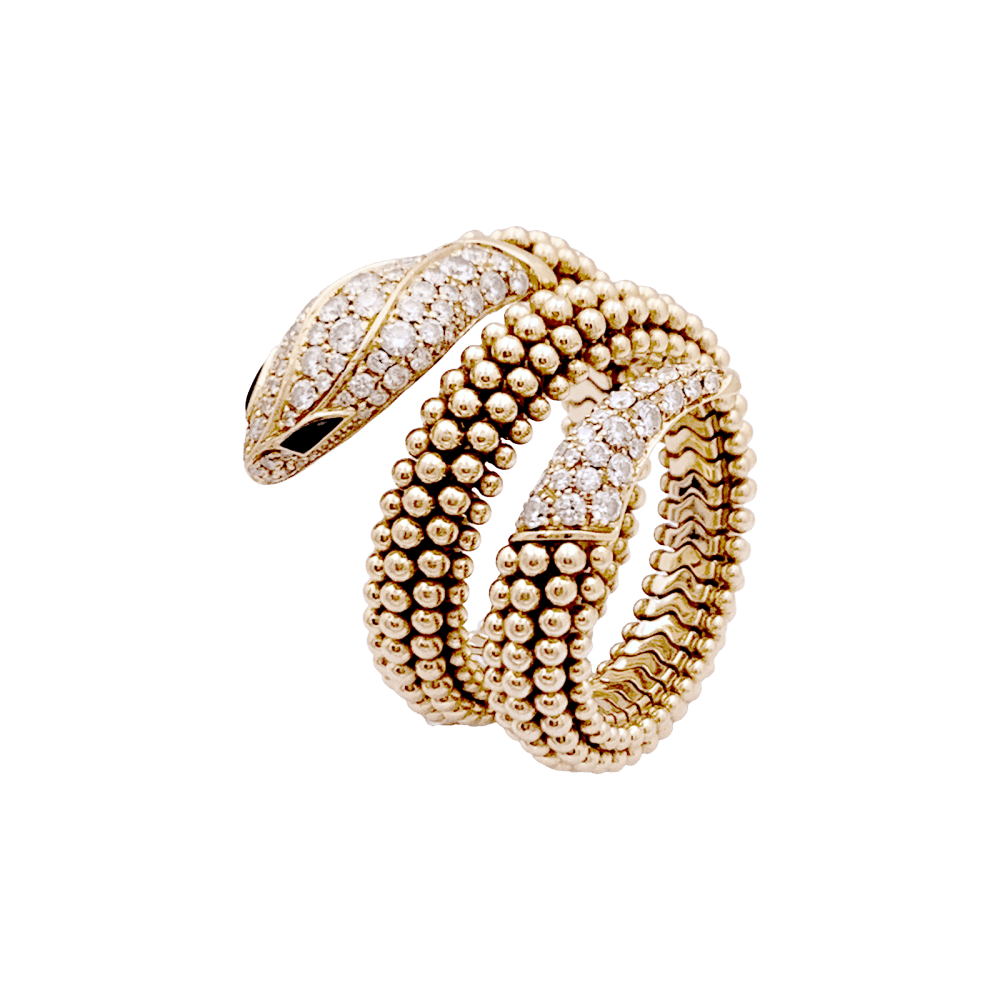 Bague Bulgari, "Serpenti" or rose, diamants et onyx. - Maison Eloe