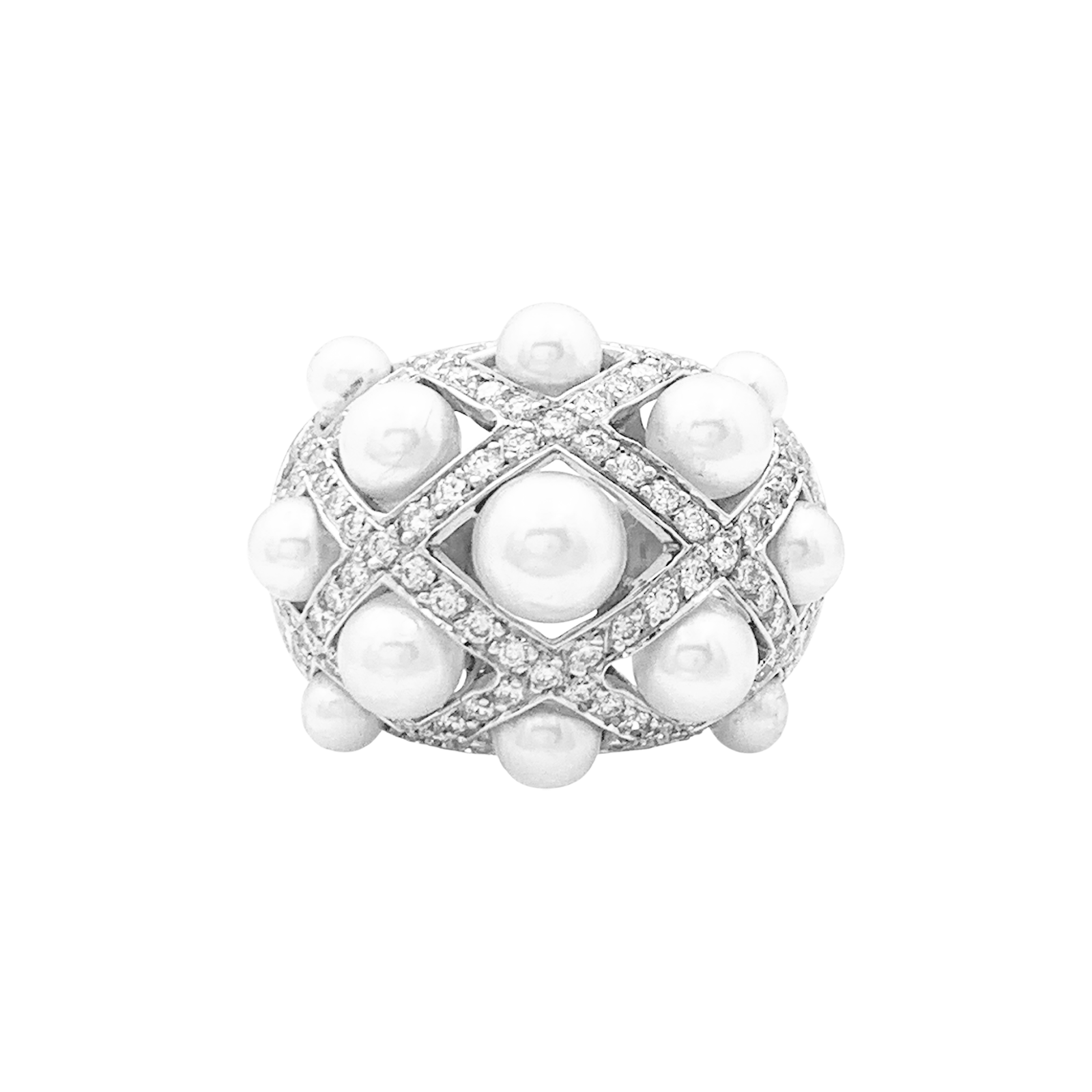 Bague CHANEL, "Baroque", or blanc, diamants, perles.