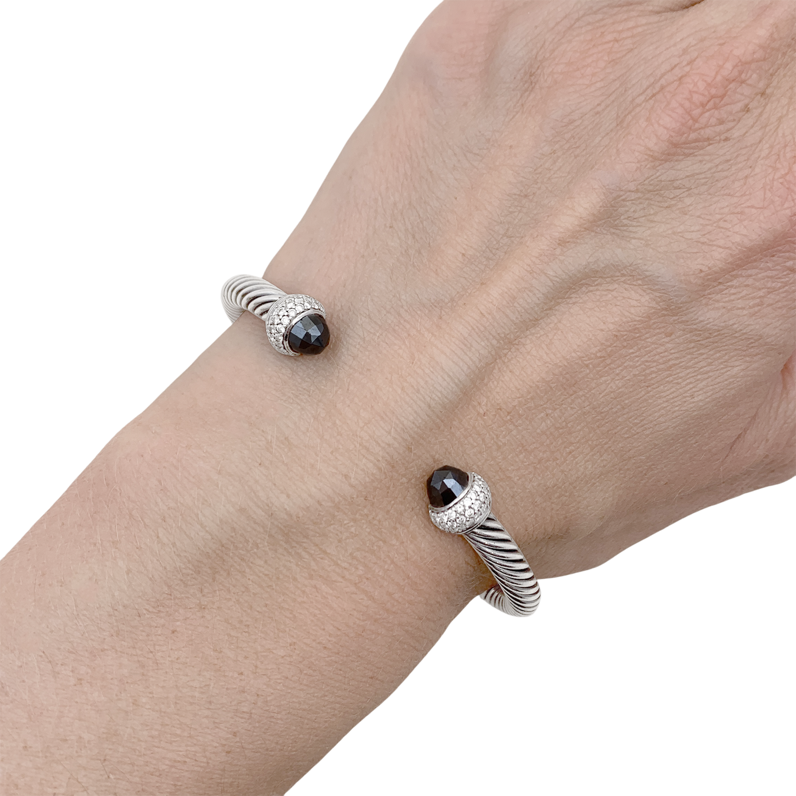 Bracelet David Yurman, "Cable Classic", argent, diamants, hématites.