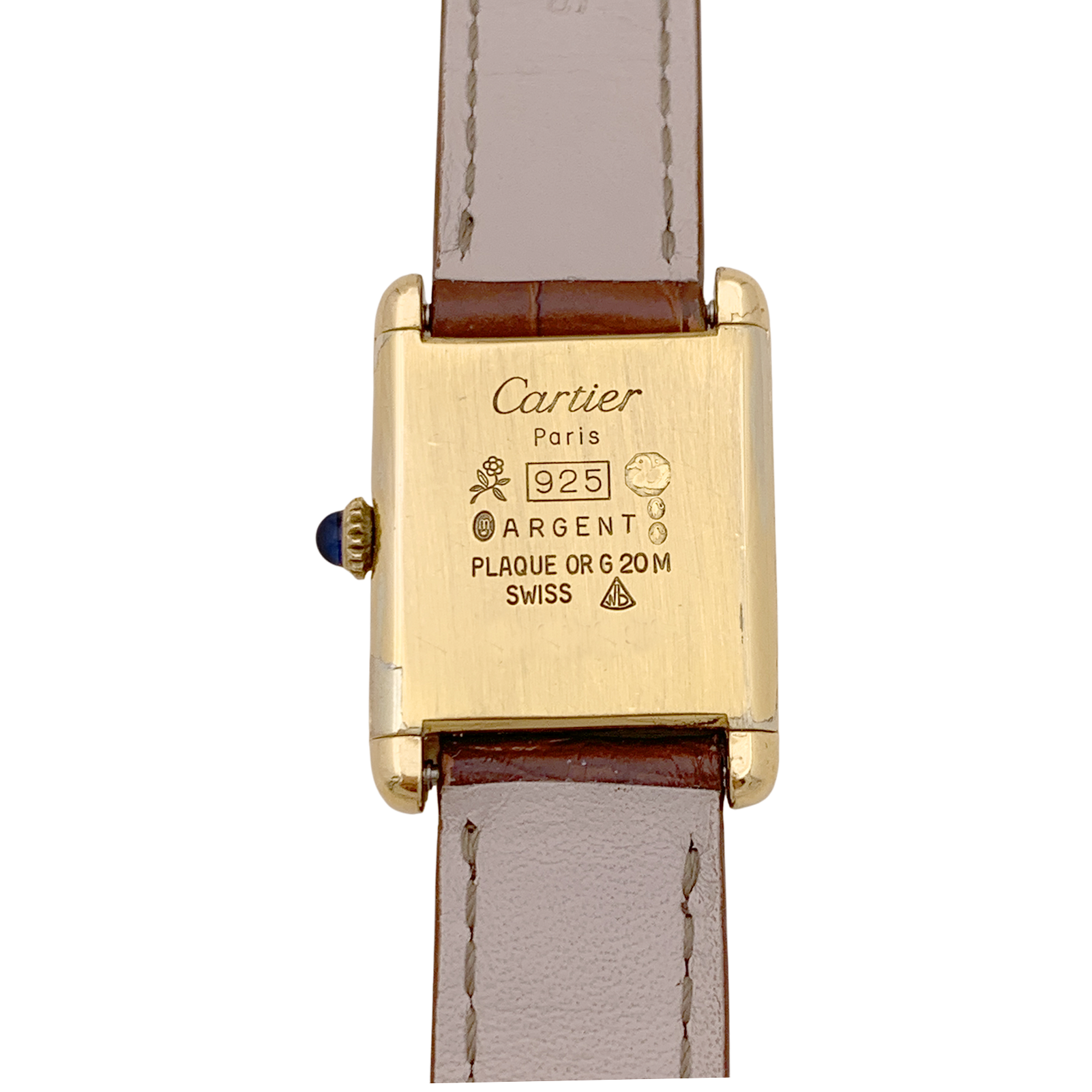 Montre Cartier "Tank Must" argent plaqué or, cuir.