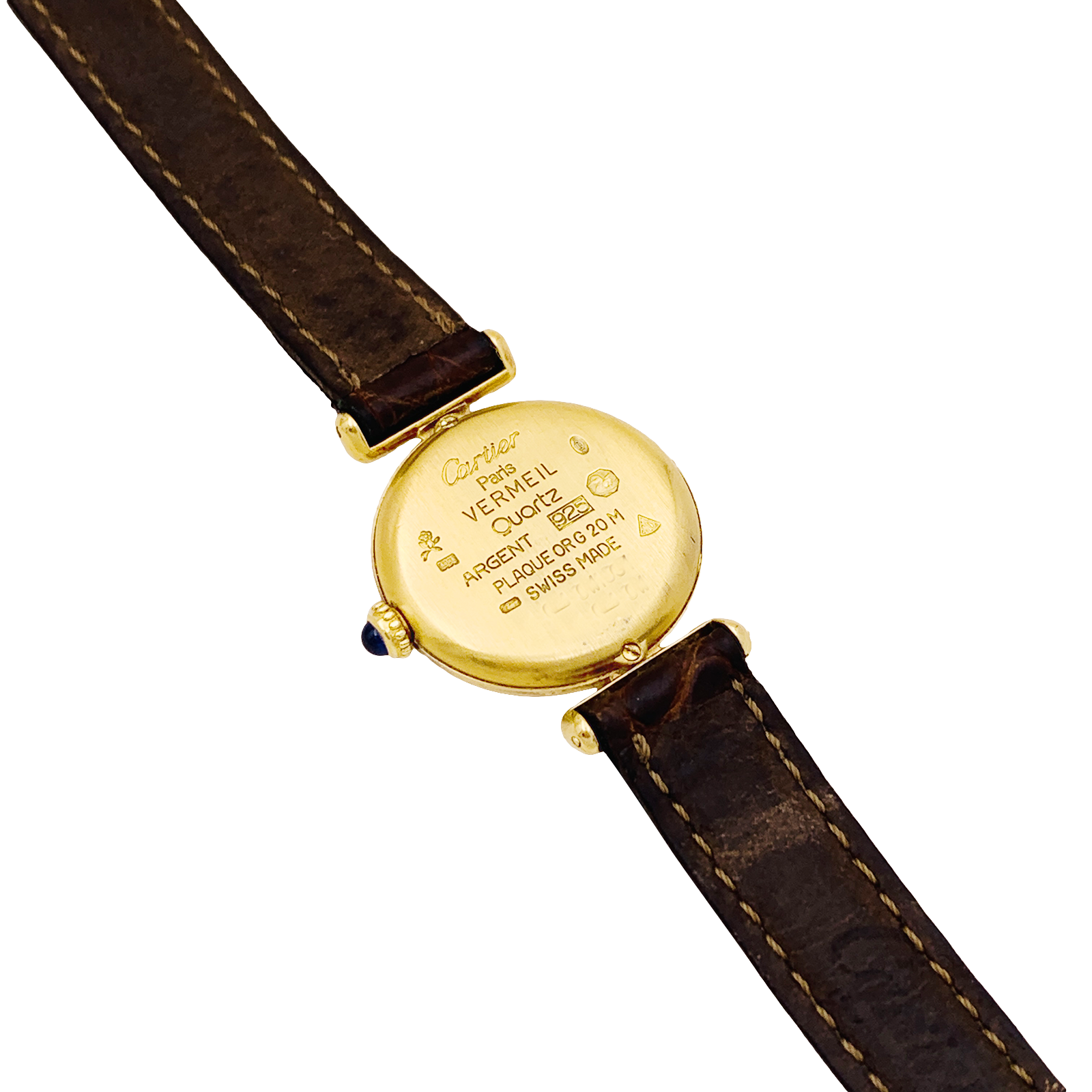 Montre Cartier, "Colisée Must", vermeil, cuir.