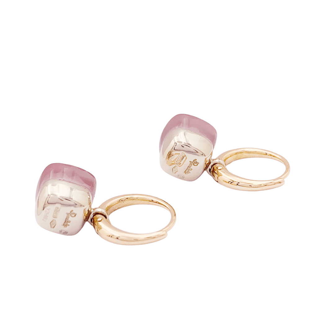Boucles d'oreilles Pomellato, "Nudo", or rose et blanc et quartz rose.