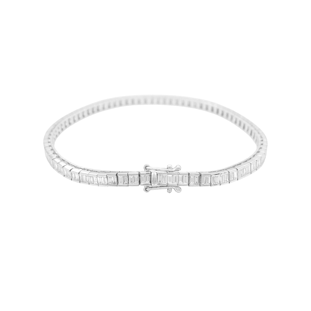Bracelet ligne, or blanc et diamants taille baguette. - Maison Eloe