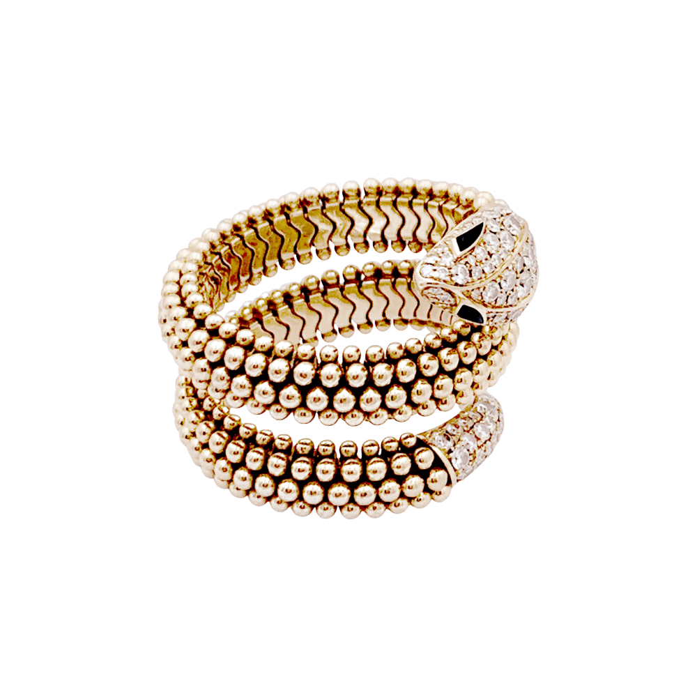 Bague Bulgari, "Serpenti" or rose, diamants et onyx. - Maison Eloe