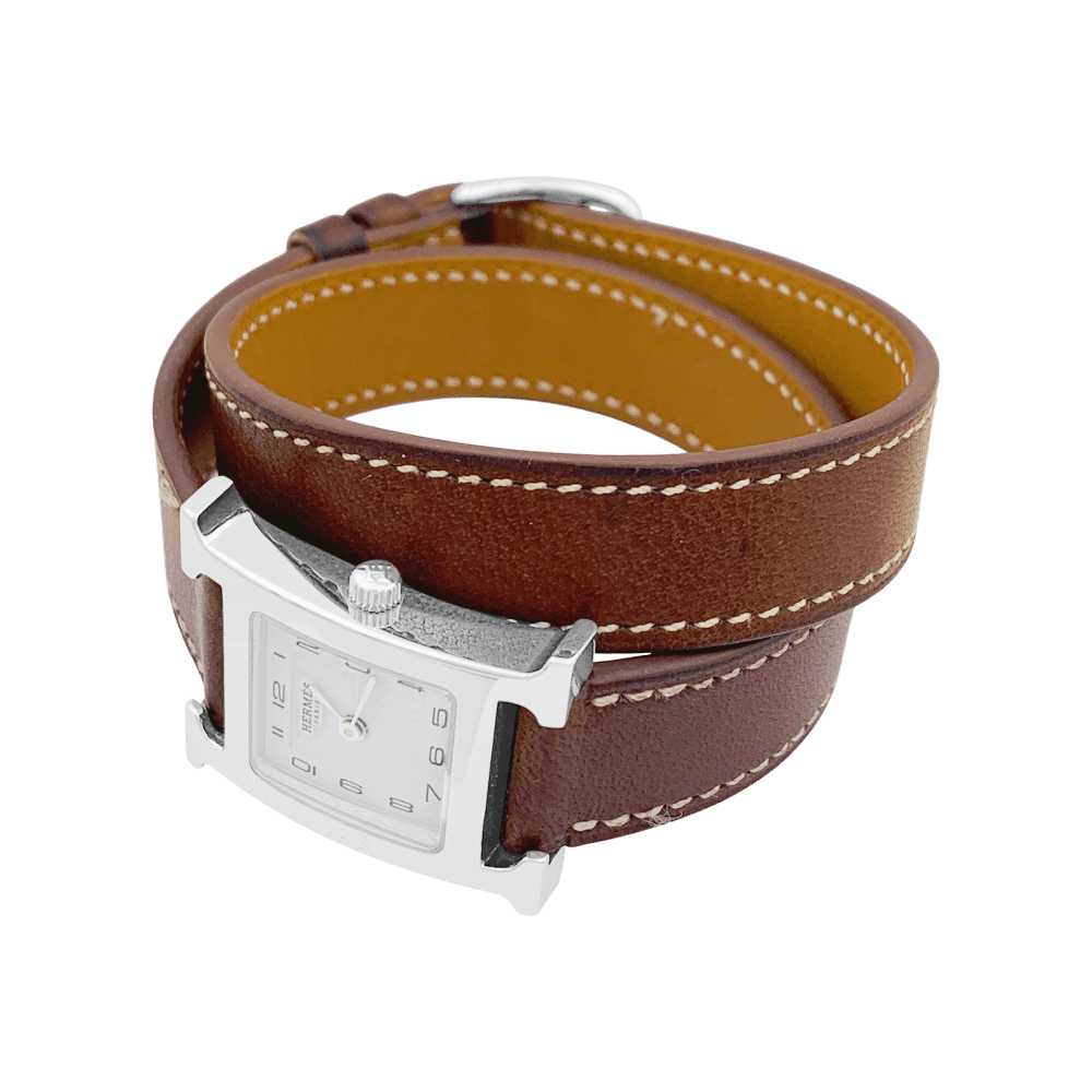 Montre Hermès, "Heure H", acier sur cuir.