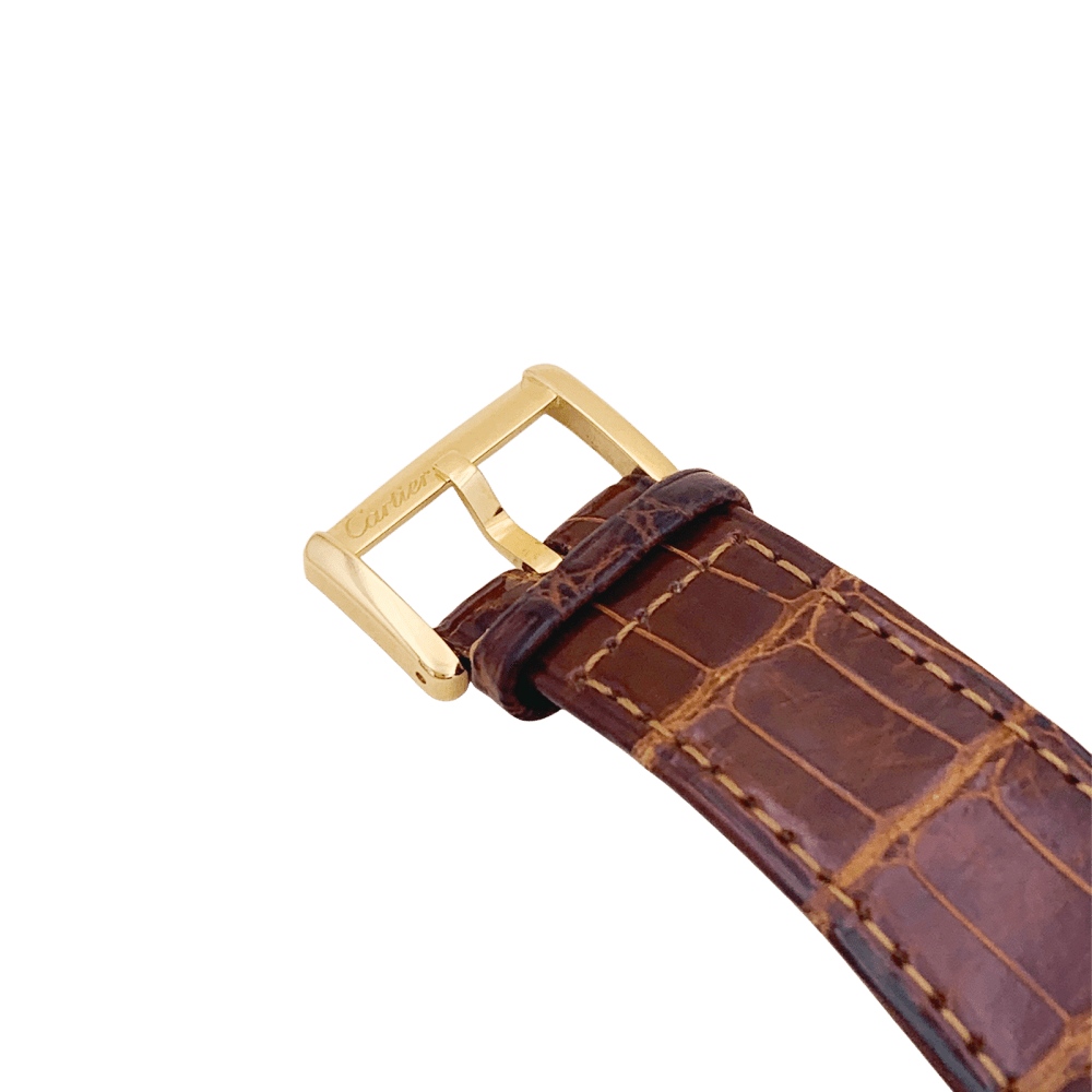 Montre Cartier, "Divan", or jaune, cuir.
