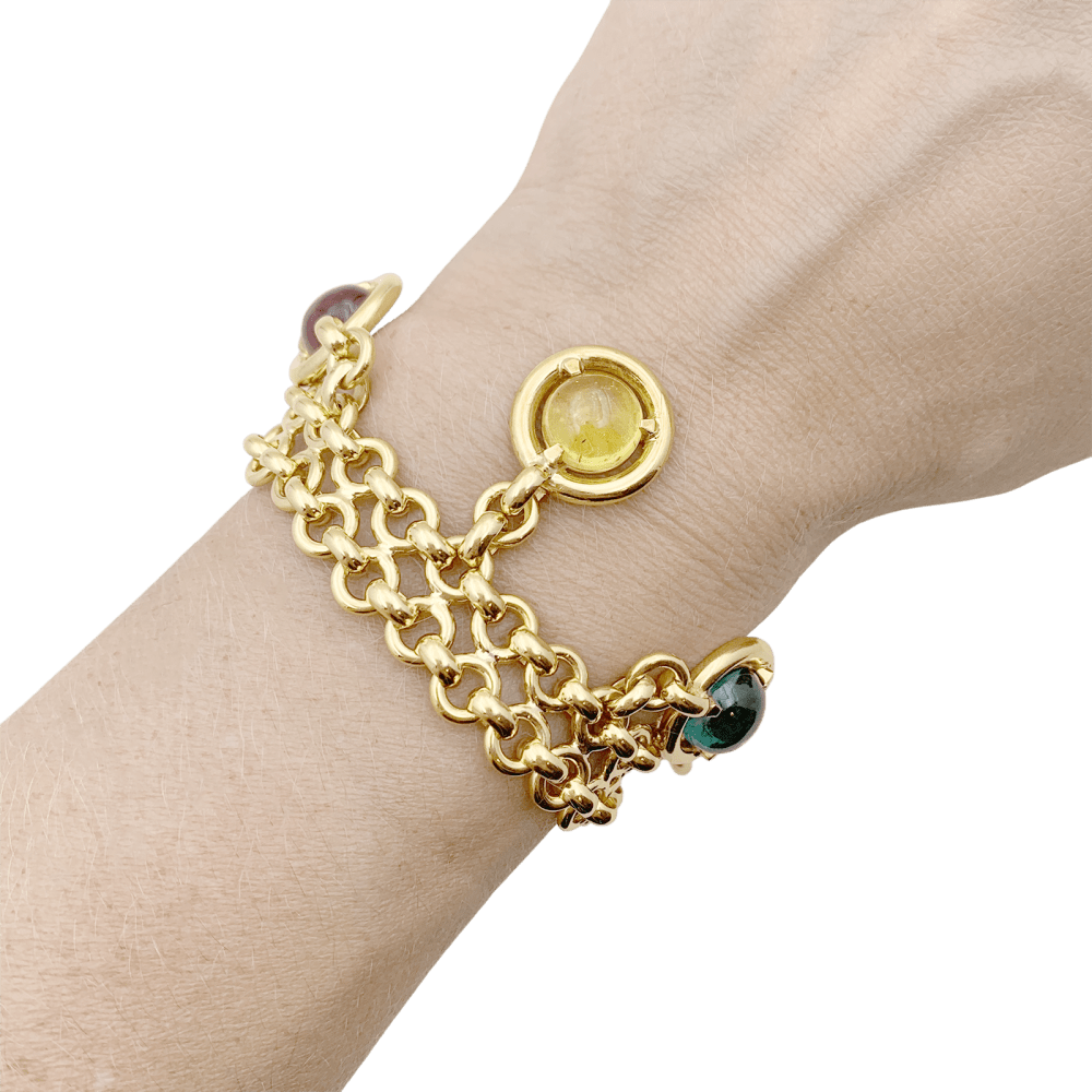 Bracelet or jaune, tourmalines de couleur.