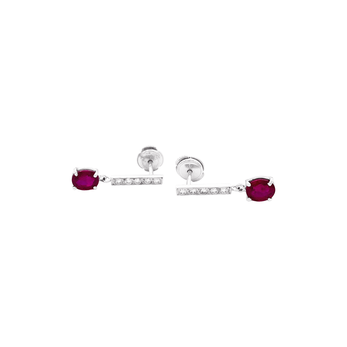 Pendants d'oreilles or blanc, diamants et rubis. - Maison Eloe