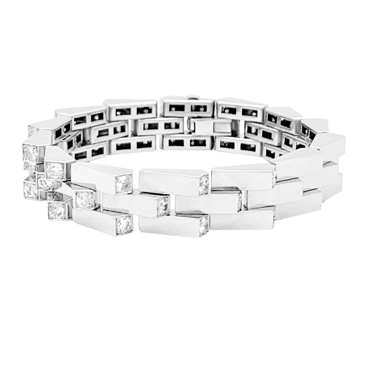 Bracelet Vintage Boucheron, "Crémaillère", platine, diamants. - Maison Eloe