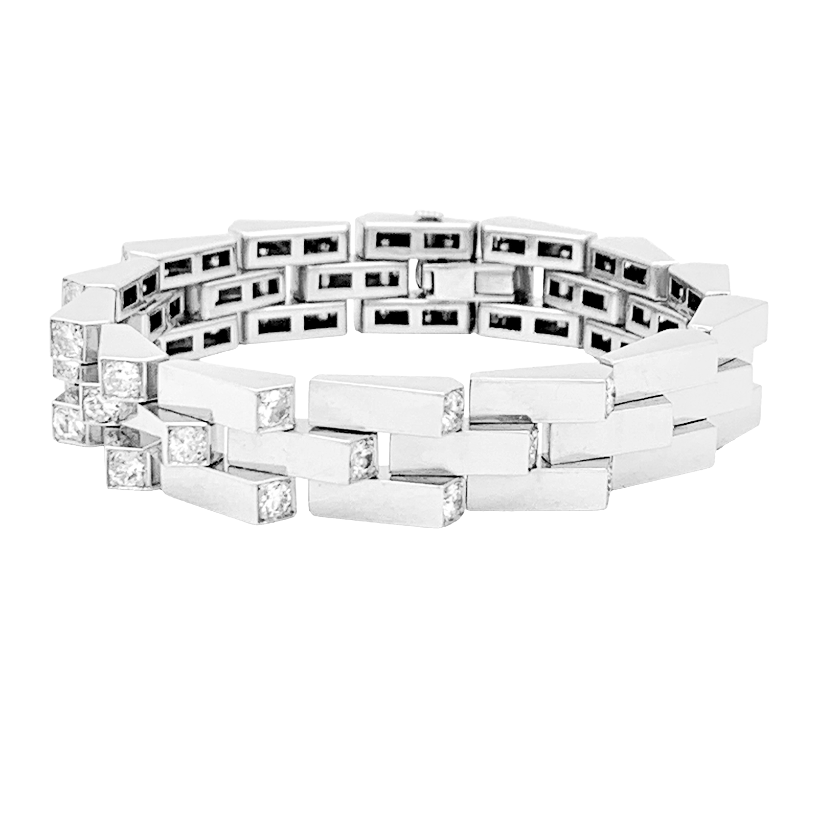 Bracelet Vintage Boucheron, "Crémaillère", platine, diamants.