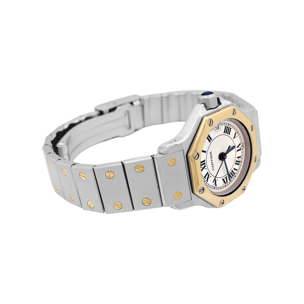 Montre Cartier, "Santos Octogonale", acier et or.
