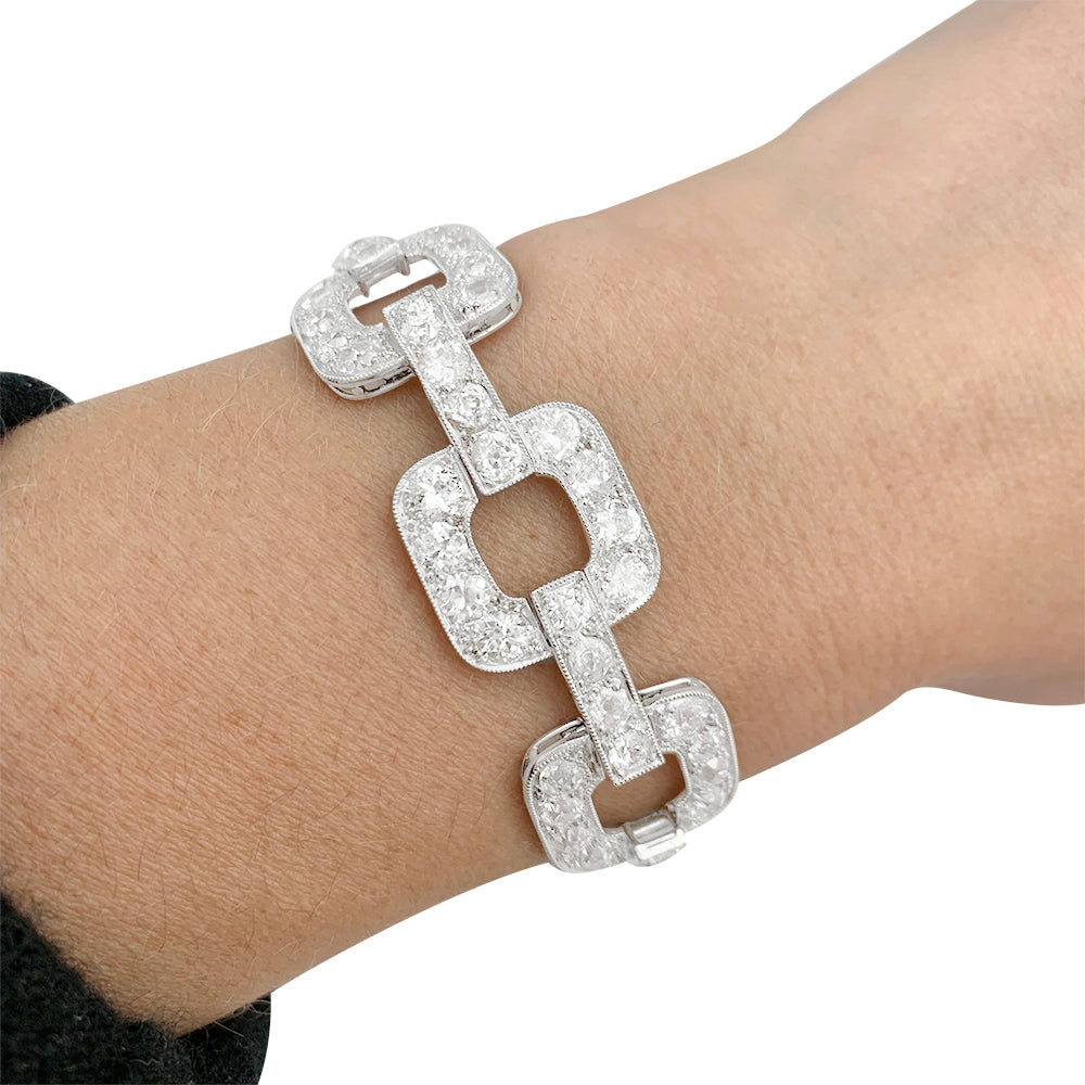 Bracelet ancien en platine, diamants taille ancienne.