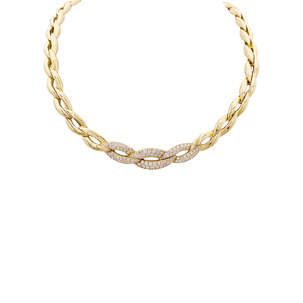 Collier Van Cleef & Arpels, or jaune, diamants.