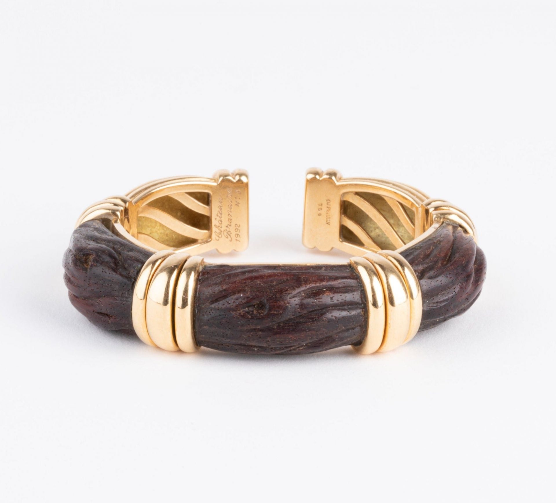 OJ Perrin bangle bracelet in yellow gold and amourette wood