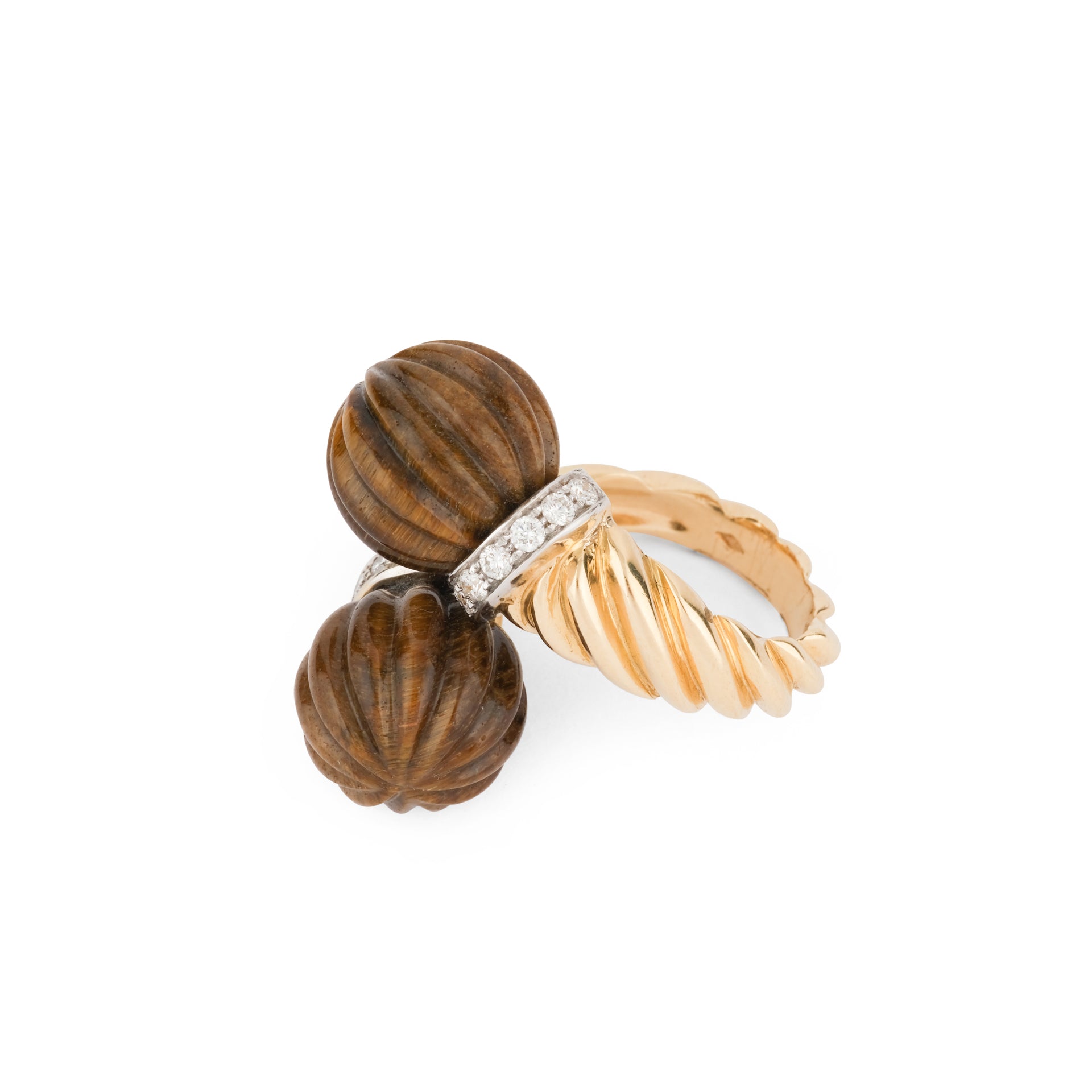 Chaumet Ring Yellow Gold, Diamonds and Tiger's Eye