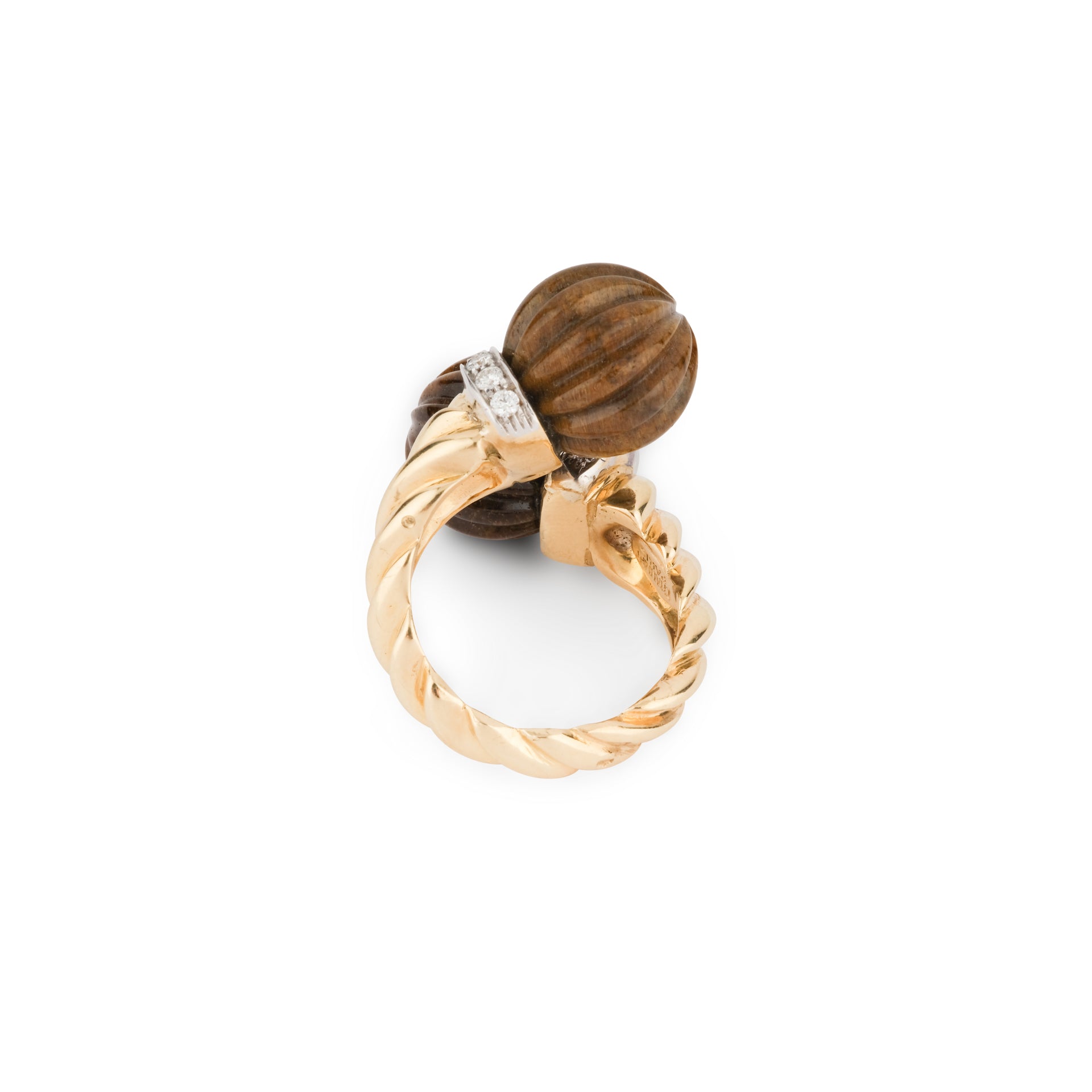 Chaumet Ring Yellow Gold, Diamonds and Tiger's Eye