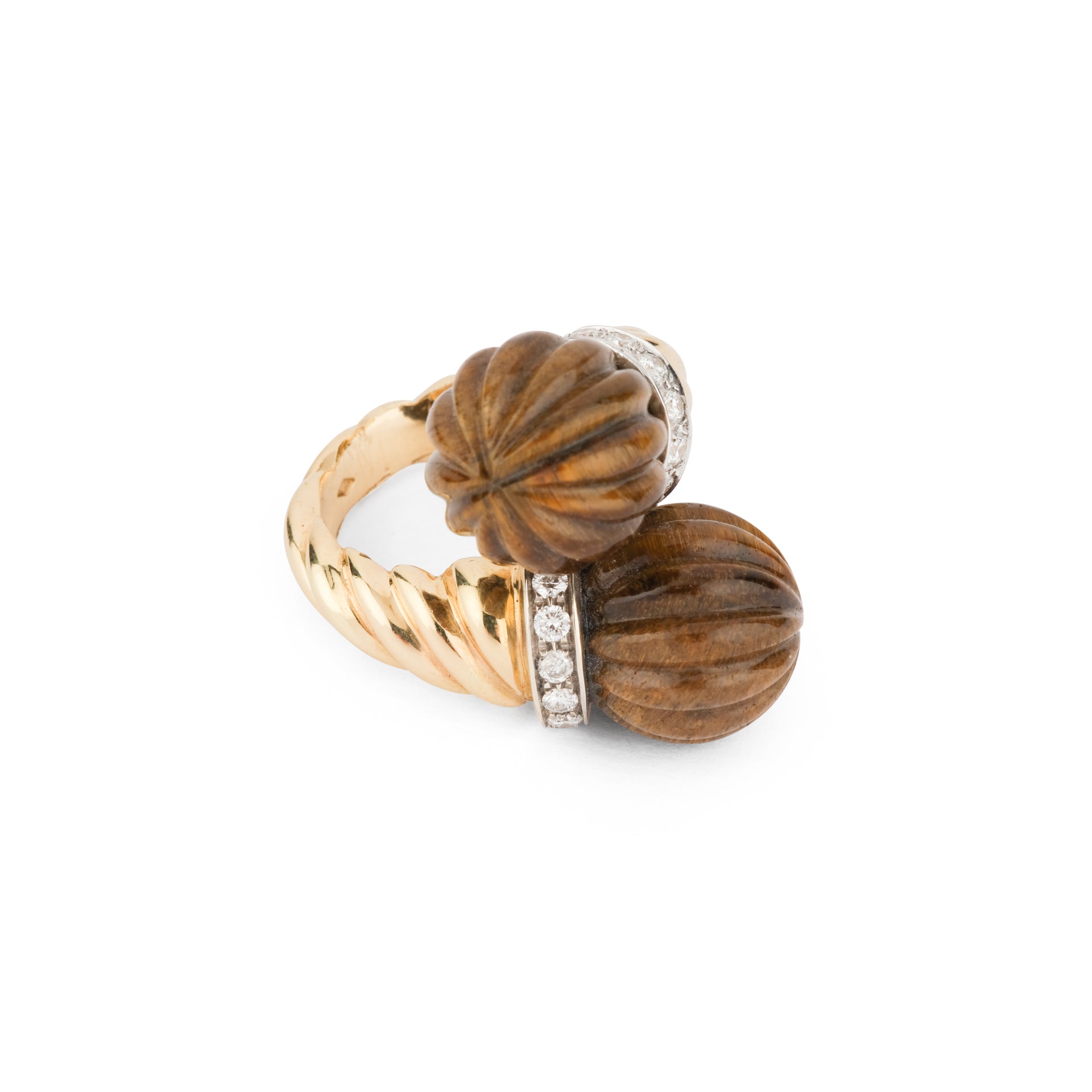 Chaumet Ring Yellow Gold, Diamonds and Tiger's Eye