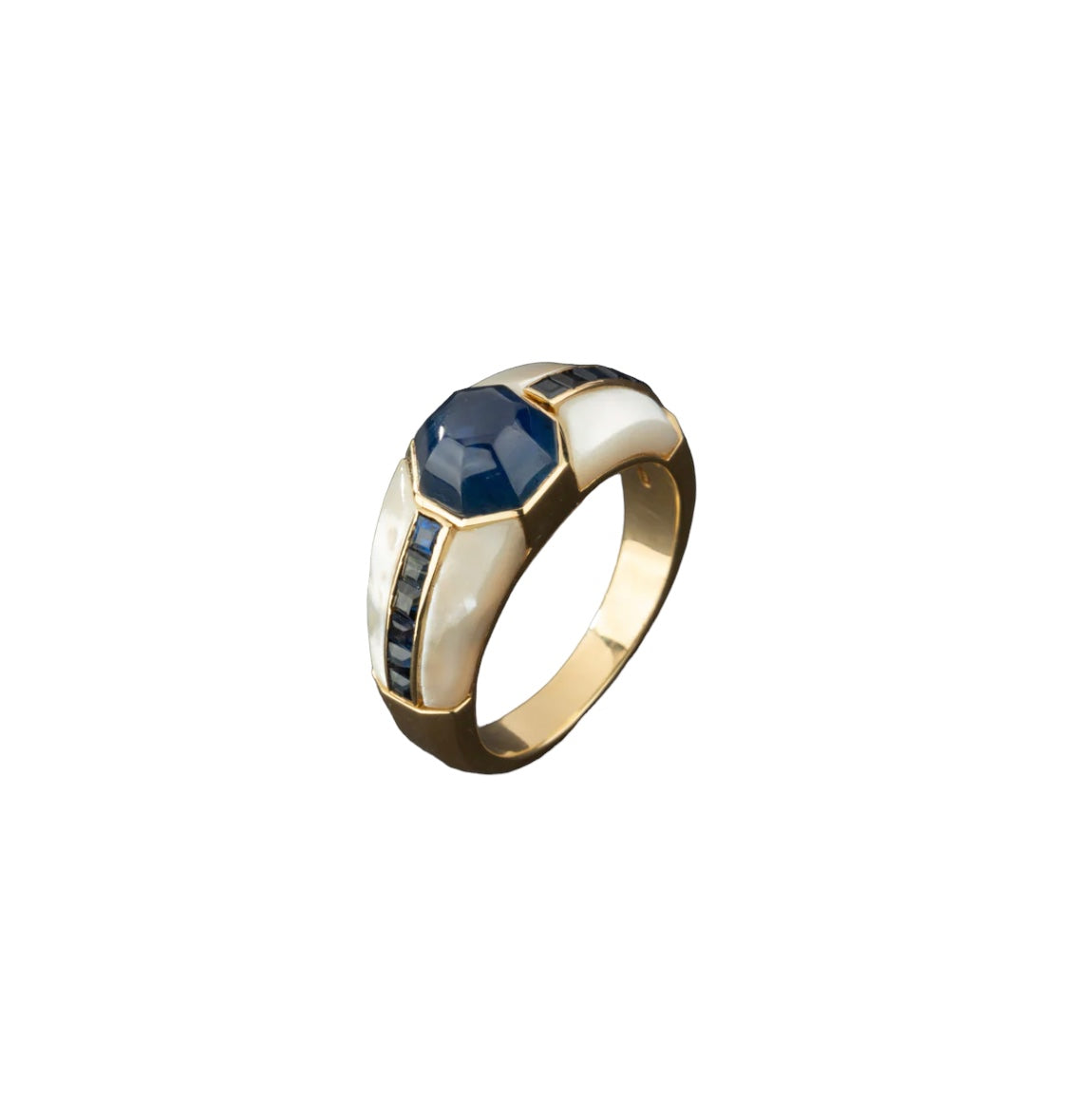 REPOSSI ring in 18K yellow gold, sapphires and mother-of-pearl.