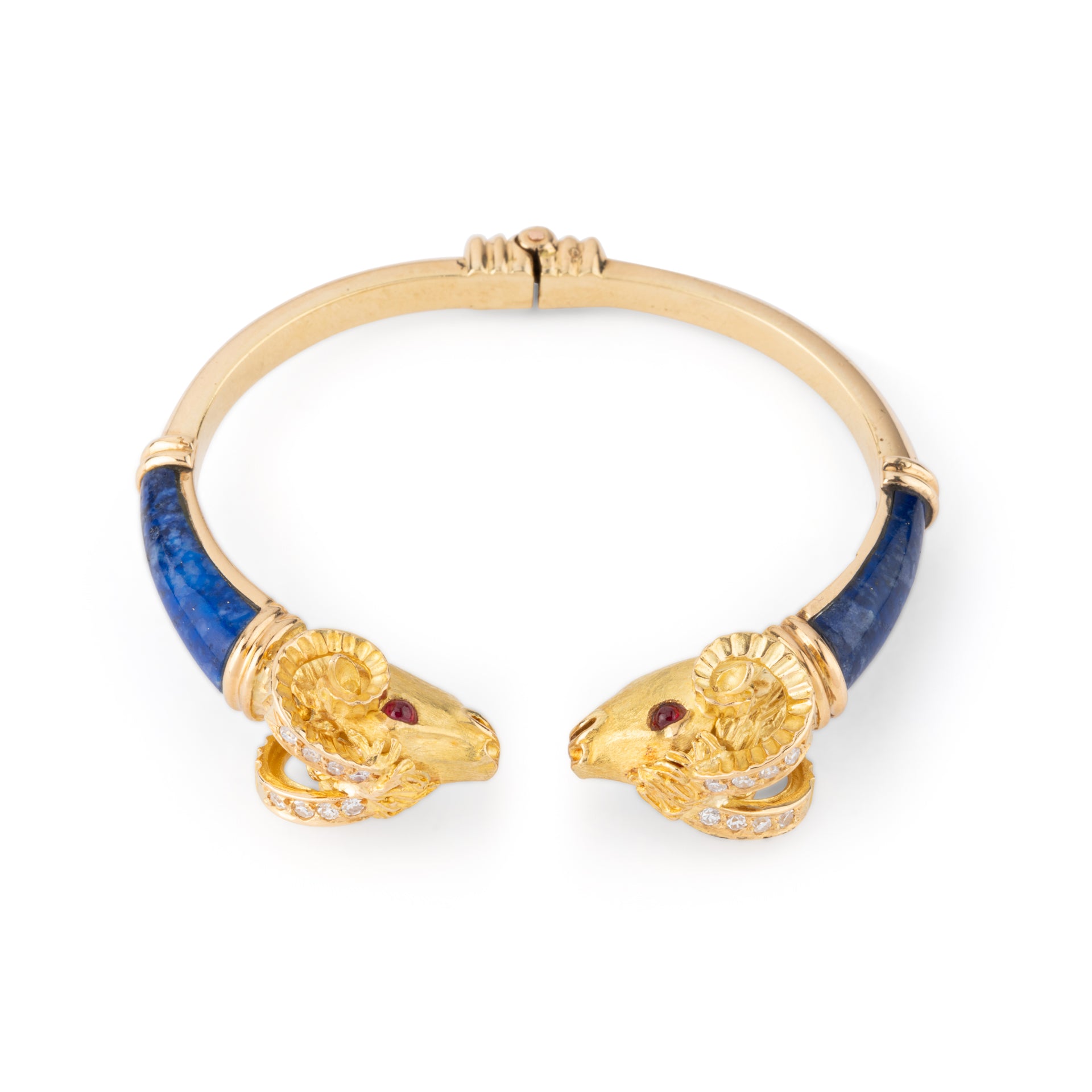 Bellin, Ram Head Bracelet, Gold, Diamonds, Lapis, Ruby