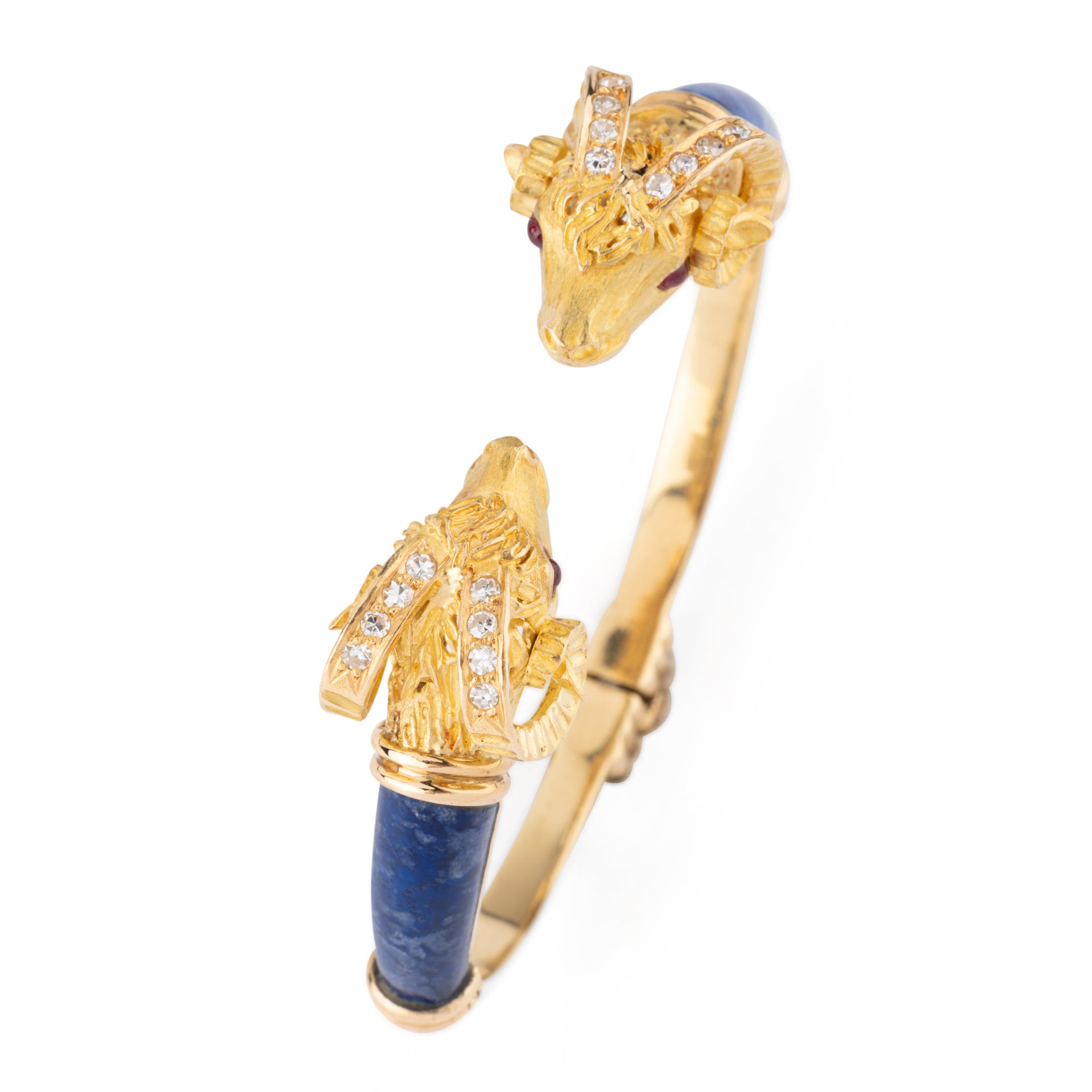 Bellin, Ram Head Bracelet, Gold, Diamonds, Lapis, Ruby