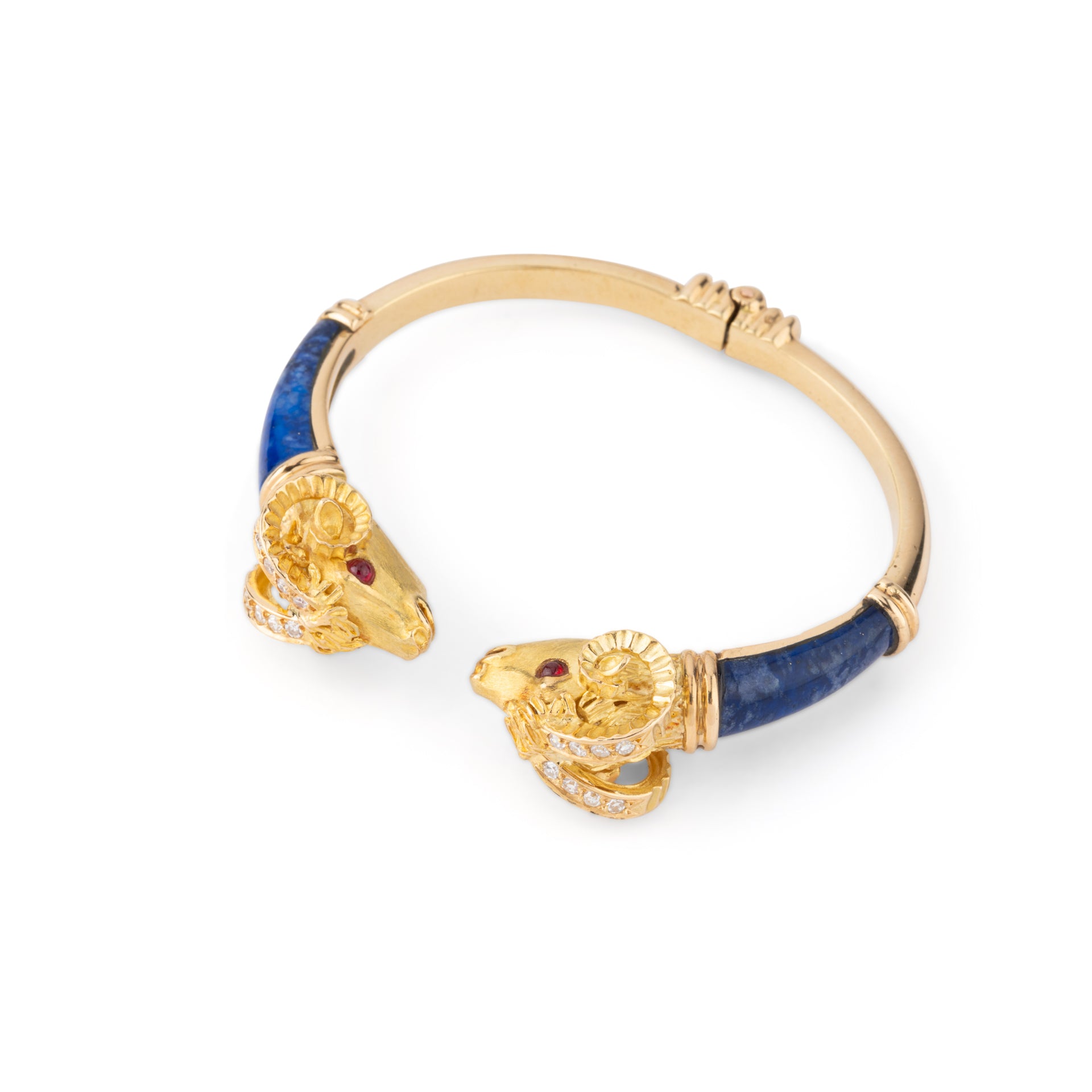 Bellin, Ram Head Bracelet, Gold, Diamonds, Lapis, Ruby