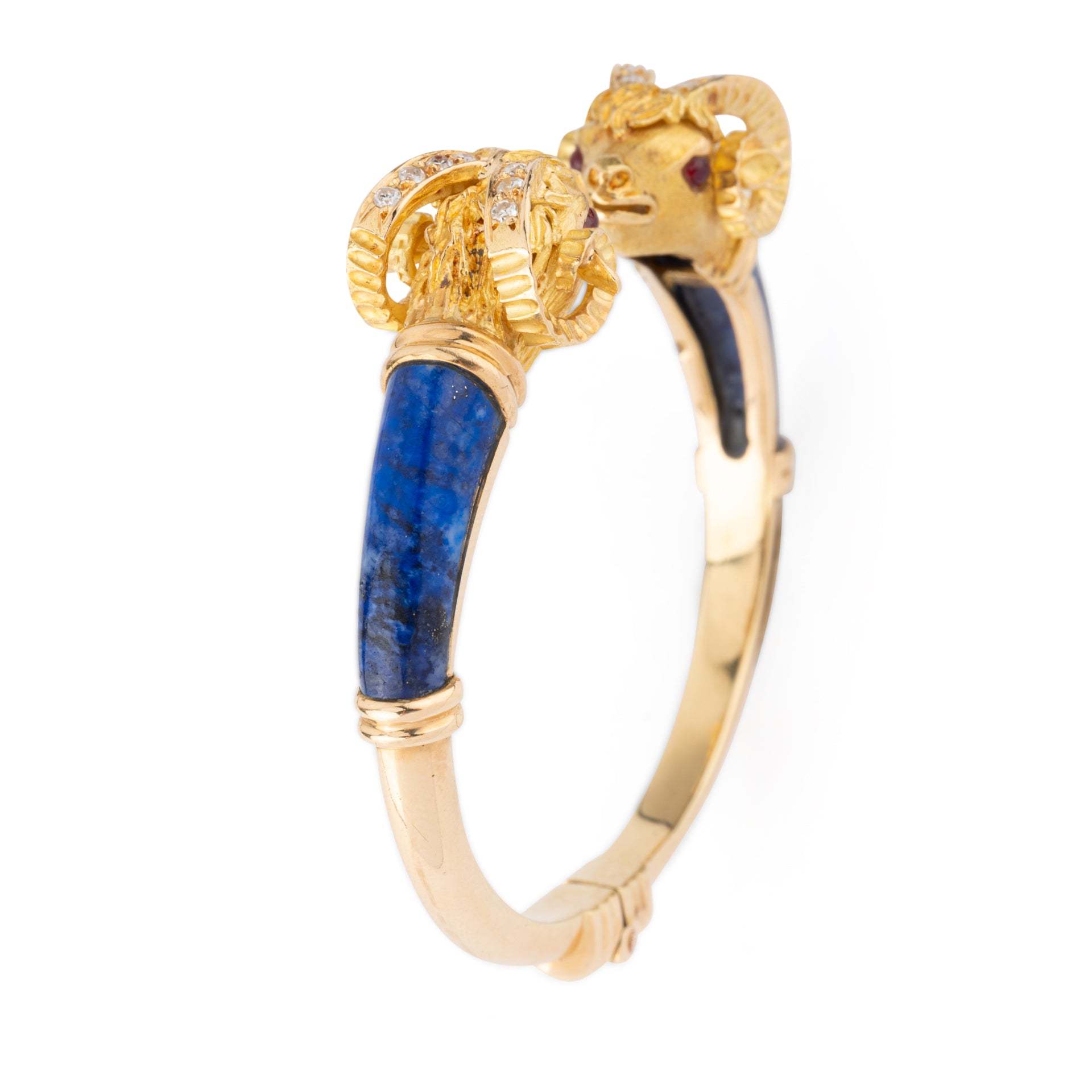 Bellin, Ram Head Bracelet, Gold, Diamonds, Lapis, Ruby