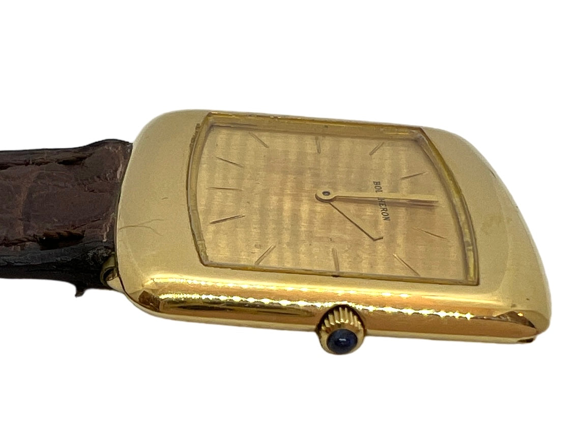Boucheron, extra-flat gold watch on vintage leather