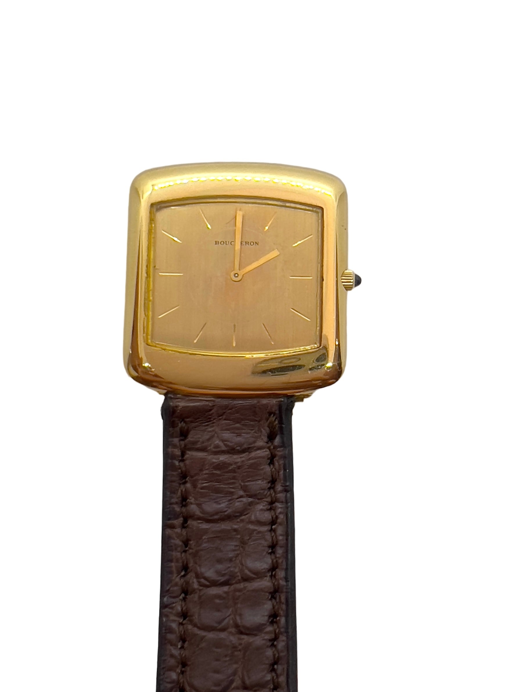 Boucheron, extra-flat gold watch on vintage leather