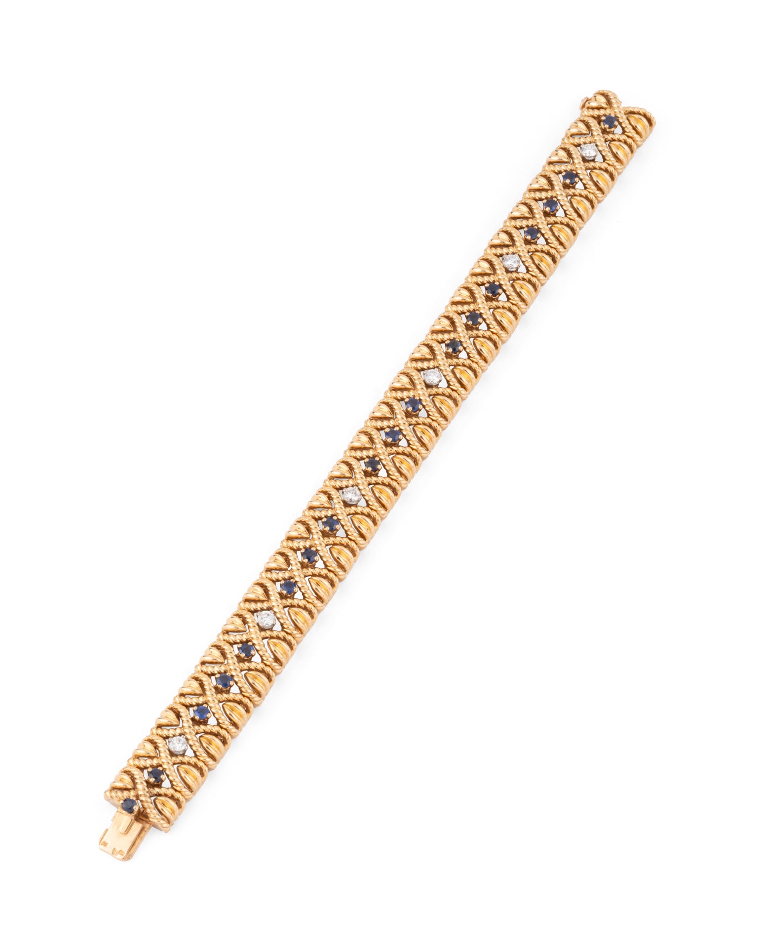 Van Cleef &amp; Arpels "X" Ribbon Bracelet in yellow gold, sapphires and diamonds
