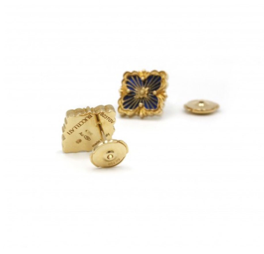 Buccellati boucles d'oreilles "Opéra Tulle" or jaune et émail bleu - Maison Eloe