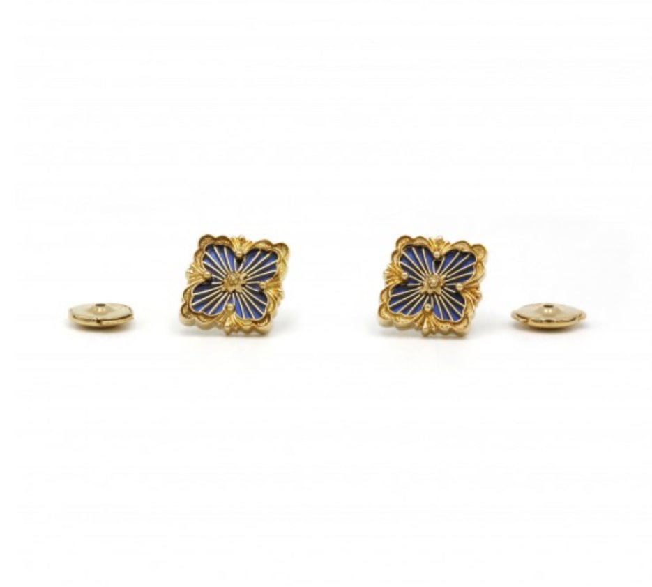 Buccellati boucles d'oreilles "Opéra Tulle" or jaune et émail bleu - Maison Eloe