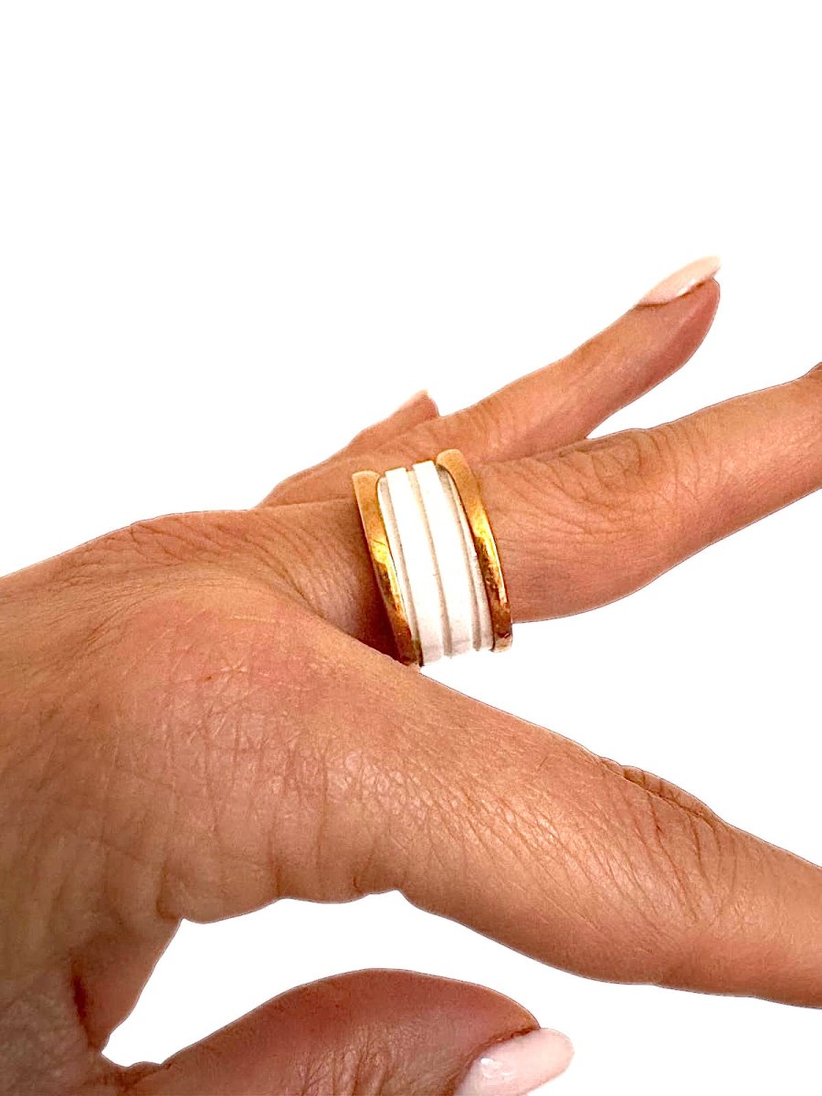 Bulgari bague B Zéro 1 or rose et céramique blanche - Maison Eloe