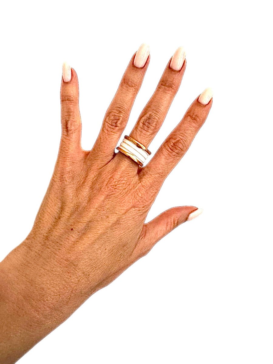Bulgari bague B Zéro 1 or rose et céramique blanche - Maison Eloe