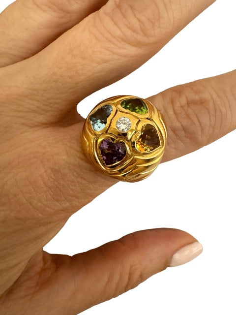 Bulgari, Boule Ring, Diamond, Colored Stones Yellow Gold