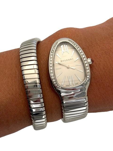 Bulgari, Serpenti Tubogas two-turn watch, Steel and Diamonds, ref 101827