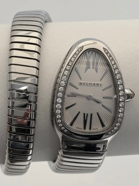 Bulgari, Serpenti Tubogas two-turn watch, Steel and Diamonds, ref 101827
