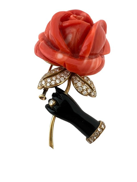 Cartier Paris, Vintage Brooch, Gold, Diamonds, Coral and Enamel