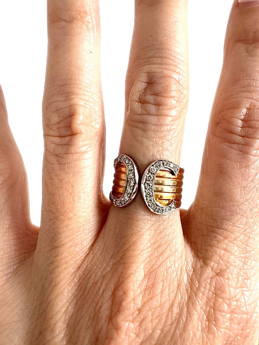 Cartier bague "Double C" grand modèle 3 ors et diamants vintage - Maison Eloe