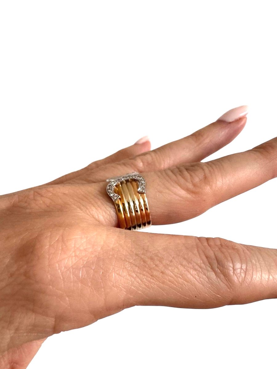 Cartier bague "Double C" grand modèle 3 ors et diamants vintage - Maison Eloe